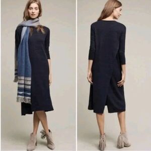 MOTH ANTHROPOLOGIE Navy Cross Back Sweater Dress Size L NWT